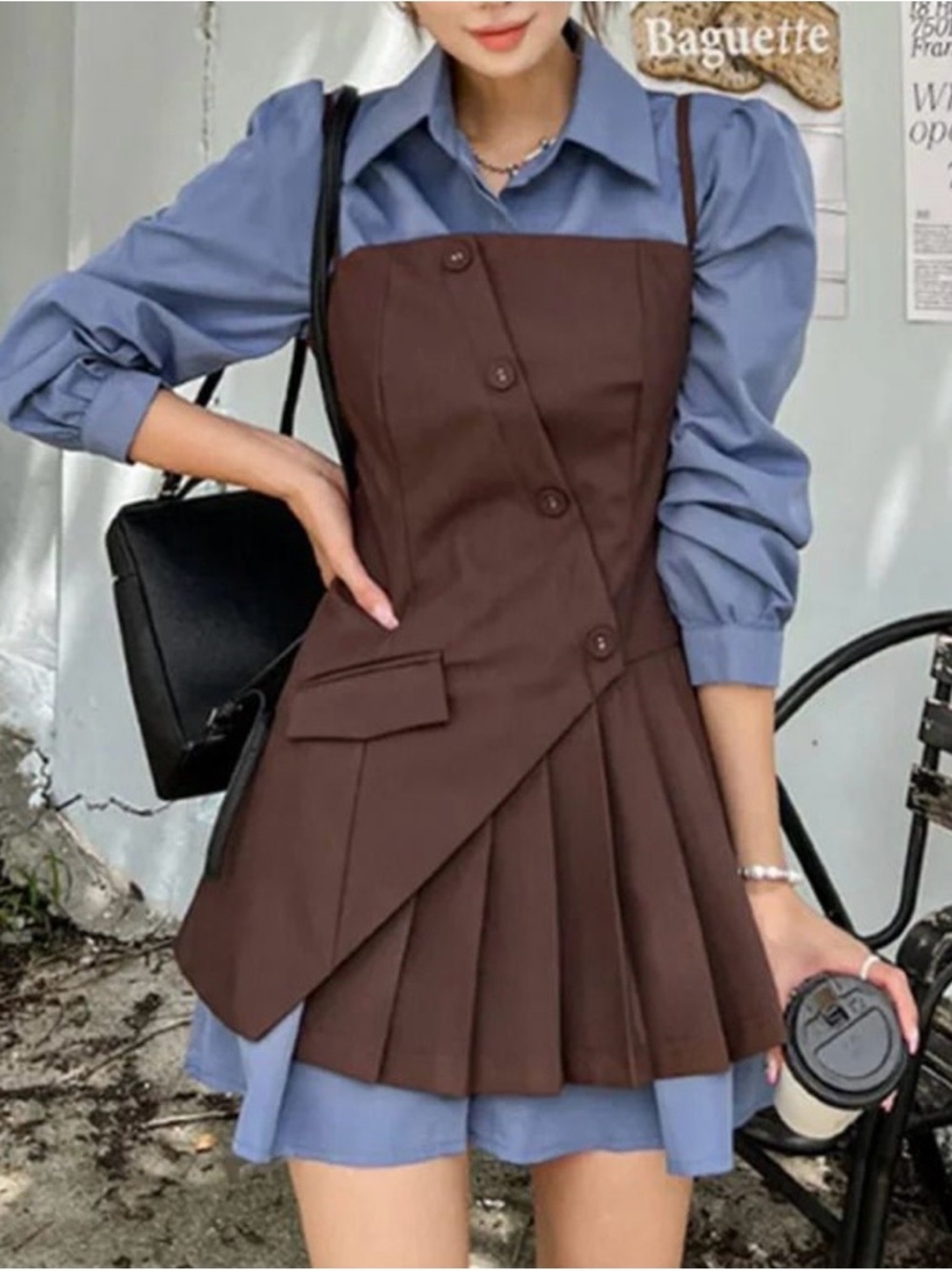 button up mini shirt dress set